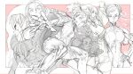  braid cammy_white chun-li double_bun dougi hair_bun hair_over_one_eye hair_ribbon han_juri high_collar impossible_hair karate_gi kimberly_jackson manon_legrand marisa_(street_fighter) monochrome ribbon sketch street_fighter unfinished 