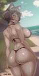  animal_humanoid beach big_breasts big_butt bikini black_hair blush breasts butt cat_humanoid clothing cloud faun felid felid_humanoid feline feline_humanoid female fluffy fluffy_ears hair hi_res huge_breasts huge_butt humanoid kali_belladonna leux_21 mammal mammal_humanoid mature_female rear_view rooster_teeth rwby sand sea seaside short_hair smile solo swimwear tan_body tan_skin water yellow_eyes 