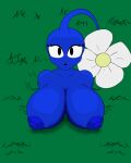  4:5 absurd_res anonymous_artist anthro areola big_breasts blue_body breasts elemental_creature female flora_fauna flower grass hi_res humanoid looking_at_viewer nintendo nipples nude pikmin pikmin_(species) plant puffy_areola puffy_nipples solo 