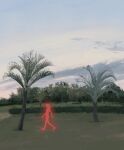  1girl blue_sky bush cloud commentary day english_commentary glowing grass highres kgeroua original outdoors palm_tree scenery sky solo tree 
