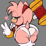  &lt;3 accessory amy_rose anthro bedroom_eyes bent_over big_butt blush boots bracelet butt clothing dress eulipotyphlan female footwear fur gloves green_eyes hair_accessory hairband hammer handwear hedgehog hi_res jewelry mammal narrowed_eyes neisucksatart pink_body pink_fur seductive sega solo sonic_the_hedgehog_(series) tongue tongue_out tools 