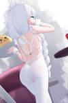  &gt;_&lt; 1girl :3 alcohol animal_ears ass azur_lane blue_eyes blush braid breasts couch cowboy_shot cup drinking_glass dutch_angle fake_animal_ears fake_tail from_behind hand_in_own_hair hands_up holding holding_plate le_malin_(azur_lane) le_malin_(listless_lapin)_(azur_lane) leotard long_hair manjuu_(azur_lane) official_alternate_costume pantyhose plate playboy_bunny rabbit_ears rabbit_tail sideboob single_braid small_breasts table tail white_hair white_pantyhose wine wine_glass wrist_cuffs x3 zerotwenty_(020) 