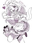  1girl ahoge akamatsu_kaede apron blush breasts danganronpa_(series) danganronpa_v3:_killing_harmony dress hair_ornament heart heart_hands large_breasts leg_up long_hair looking_at_viewer maid maid_headdress monochrome one_eye_closed open_mouth short_sleeves sketch solo teeth thighhighs togi9999 twitter_username upper_teeth_only wrist_cuffs 