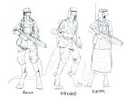  2023 anthro biped clothed clothing darbaras english_text eyewear glasses goggles group gun hat headgear headwear hi_res lizard male ranged_weapon reptile scalie sketch standing tail text trio uniform weapon 