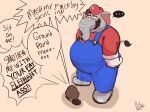  anthro belly clothing debudraws duo elephant elephant_mario elephantid english_text facesitting_request facial_hair grey_body hi_res humor male male/male mammal mario mario_bros mustache nintendo overalls overweight proboscidean text 