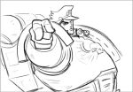  1boy adeptus_astartes armor closed_mouth english_commentary jojo_no_kimyou_na_bouken jojo_pose kujo_jotaro kujo_jotaro&#039;s_pose_(jojo) looking_at_viewer lutherniel male_focus monochrome pauldrons pointing pointing_at_viewer shoulder_armor simple_background sketch solo stardust_crusaders unfinished upper_body warhammer_40k white_background 