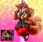  2023 anthro black_nose blue_clothing blue_dress breasts brown_body brown_ears brown_fur brown_hair brown_tail canid canine cleavage clothed clothed_anthro clothed_female clothing dialogue digital_drawing_(artwork) digital_media_(artwork) double_tail dress english_text female fluffy fluffy_fur fluffy_tail footwear fox fur gloves gold_(metal) gradient_background grey_clothing grey_footwear grey_shoes hair handwear holding_object jewelry kitsune_youkai long_hair looking_at_viewer mammal micro multicolored_body multicolored_clothing multicolored_dress multicolored_footwear multicolored_fur multicolored_hair multicolored_shoes multicolored_tail necklace open_mouth pink_background red_clothing red_dress red_footwear red_shoes red_tongue sega shoes simple_background singing snout solo sonic_the_hedgehog_(series) tail tan_body tan_fur tan_hair tan_inner_ear tan_tail teeth text tongue two_tone_body two_tone_clothing two_tone_dress two_tone_footwear two_tone_fur two_tone_hair two_tone_shoes two_tone_tail yellow_background 