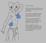  anthro bethesda_softworks big_bulge big_penis blush bodily_fluids bulge caressing chest_tuft clothed clothing disembodied_hand duo english_text felid genitals katia_managan khajiit madmanransom male male/male mammal narration navel nervous penis prequel_adventure shirtless slim small_but_hung small_waist speedo speedo_only sweat swimwear text the_elder_scrolls topless tuft webcomic 