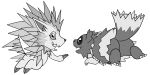  anthro bandai_namco butt claws crossover digimon duo feral generation_3_pokemon herissmon looking_at_viewer looking_back nintendo pinnipip pokemon pokemon_(species) presenting presenting_hindquarters smile spikes spiky_fur zigzagoon 