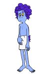  age_difference alberto_scorfano anonymous_artist barefoot confuse eyebrows feet hair hi_res holding_object holding_towel humanoid luca_(pixar) male pseudo_hair purple_body purple_hair purple_scales purple_skin raised_eyebrow scale_hair scales sea_creature sea_monster solo towel towel_only 