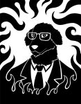  2014 anthro biped bird_dog black_and_white bust_portrait canid canine canis clothed clothed_anthro clothed_male clothing digital_drawing_(artwork) digital_media_(artwork) domestic_dog eyewear fire front_view glasses golden_retriever hi_res hunting_dog kain_pathos_crow looking_at_viewer male mammal monochrome mouth_closed necktie portrait pupils rectangular_glasses restricted_palette retriever scp_foundation simple_background solo suit sunnyclockwork white_background 