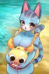  animal_crossing anthro ball beach beach_ball big_breasts bikini blue_body blue_fur blush blush_lines breasts cleavage clothed clothing domestic_cat facial_markings felid feline felis female fullpillow_(artist) fur head_markings hi_res huge_breasts huge_thighs inflatable lolly_(animal_crossing) looking_at_viewer mammal markings multicolored_body multicolored_fur nintendo open_mouth sand seaside signature solo standing striped_markings striped_tail stripes swimwear tail tail_markings text thick_thighs water yellow_eyes 
