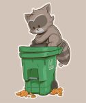 2019 ambiguous_gender feral fur leaf mammal monolithic-sloth procyonid raccoon simple_background solo trash_can 
