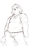  absurd_res anthro biceps canid canine canis clothing domestic_dog heylaw21 hi_res hisaki_(live_a_hero) jewelry lifewonders live_a_hero male mammal necklace shirt sketch slightly_chubby smile solo tank_top tattoo topwear 