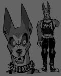  anthro bottomwear canid canine canis clothing collar converse converse_shoes denim denim_clothing dobermann domestic_dog ear_piercing facial_piercing gauged_ear grey_background greyscale half-closed_eyes jeans juicyghost male mammal monochrome muscle_tone muscular muscular_anthro muscular_male narrowed_eyes nose_piercing nose_ring pants piercing pinscher punk ring_piercing shirt simple_background snarling solo spiked_collar spikes tank_top topwear torn_bottomwear torn_clothing torn_pants 