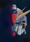  absurdres blue_eyes dissolving f91_gundam gundam gundam_f91 head_only highres looking_at_viewer mecha mobile_suit no_humans robot science_fiction space star_(sky) v-fin yukikaze_(isamiashi) 