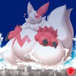  &lt;3 2019 anthro biped blush claws digital_media_(artwork) eyes_closed fur generation_3_pokemon hi_res kify macro male nintendo nude pokemon pokemon_(species) red_body red_fur simple_background smile solo thick_thighs white_body white_fur wide_hips zangoose 