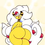  anthro big_breasts big_butt black_eyes breasts butt butt_focus dewy-eyedboy female hair hi_res huge_breasts huge_butt huge_thighs hyper hyper_breasts mega_ampharos mega_evolution mouthless nintendo pokemon pokemon_(species) rear_view solo standing thick_thighs white_hair yellow_body 