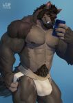  absurd_res anthro beard black_hair bulge canid canine canis cellphone clothed clothing facial_hair fangs fur genital_outline grey_body grey_fur hair hi_res jockstrap male mammal muscular muscular_anthro muscular_male nipples pecs penis_outline phone pubes smartphone solo standing teeth underwear underwear_only were werecanid werecanine werewolf wolf wufrick yellow_eyes 