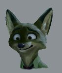  anthro canid canine confusion disney ears_up famished_(artist) fox green_eyes grey_background headshot_portrait hi_res male mammal necktie nick_wilde portrait simple_background solo teeth_showing zootopia 