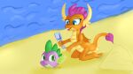  beach dragon duo female friendship_is_magic hasbro hi_res jbond male my_little_pony open_mouth sand sea seaside shovel smolder_(mlp) spike_(mlp) tools water 