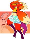  anthro avian beak bird bottomwear catjam_(artist) clothed clothing digital_media_(artwork) enzo_(catjam) feathered_wings feathers front_view full-length_portrait fully_clothed hi_res looking_at_viewer looking_back multicolored_body multicolored_feathers nonbinary_(lore) portrait red_body red_feathers solo summer swimwear topwear wings yellow_beak yellow_body yellow_feathers 