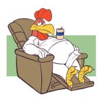  anthro avian belly big_belly big_penis bird bodily_fluids bottomless can chair chicken clothed clothing container feet foghorn_leghorn furniture galliform gallus_(genus) genital_fluids genitals looking_at_viewer looney_tunes male navel overweight penis phasianid precum recliner reclining shirt smile smirk solo talons tank_top tenderule34 toes topwear warner_brothers 