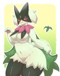  2023 3_fingers absurd_res anthro biped black_body blush breasts featureless_breasts female fingers fur generation_9_pokemon green_body green_fur hi_res looking_at_viewer meowscarada nintendo pawpads pink_eyes pokemon pokemon_(species) pupils simple_background slit_pupils solo tomochan 