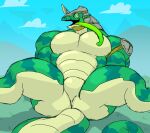  absurd_res anthro big_muscles big_pecs breath_of_the_wild featureless_crotch green_body green_eyes hi_res horn huge_muscles huge_pecs lizalfos long_tail long_tongue male multicolored_body muscular muscular_anthro muscular_arms muscular_legs muscular_male muscular_thighs nintendo parttimeyeen_(artist) pecs solo tail tan_body tears_of_the_kingdom the_legend_of_zelda thick_thighs tongue tongue_out 