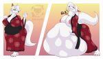  anthro anthro_pred arctic_fox areola asian_clothing before_and_after belly big_areola big_breasts breasts canid canine cel_shading clothed clothing digital_media_(artwork) east_asian_clothing eyeshadow female female_pred fox fur gesture hair hand_on_own_belly hi_res huge_belly japanese_clothing kimono leaning_on_belly makeup mammal neck_bulge nipples open_clothing open_kimono oral_vore overweight overweight_female pink_nipples rica431 same_size_vore shaded sharp_teeth solo swallowing teeth toothy_grin vore waving waving_at_viewer white_body white_fur white_hair wide_hips wide_smile 