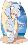  beach clothing female foot_ninja15 footwear hi_res humanoid monochrome sandals seaside sega solo sonic_the_hedgehog_(series) surfboard swimwear 