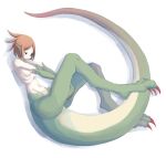  2021 3_toes animal_humanoid brown_hair claws digitigrade feet female green_body hair humanoid lizard_humanoid long_tail navel nude red_claws reptile reptile_humanoid scalie scalie_humanoid simple_background solo tail toes white_background whitechip 