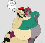  2_heads absurd_res belly belly_hair big_belly big_breasts black_hair body_hair breasts conjoined felid feline female fused fusion hair hi_res horn lynx mammal merging multi_head overweight pawcow red_hair tillie_(wot) trans_(lore) trans_woman_(lore) transformation wot 