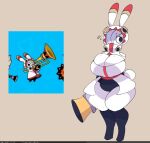  anthro big_breasts breasts cleavage clothed clothing female hood lagomorph leporid mammal mokawuf rabbit solo thick_thighs 