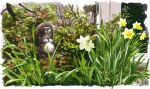  bush daffodil flower highres original plant raccoon red_flower scenery spring_(season) statue tree white_flower yellow_flower yk_funa 