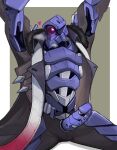  1boy arms_up bara blush breath coat erection feet_out_of_frame highres honkai:_star_rail honkai_(series) large_pectorals looking_to_the_side male_focus muscular muscular_male open_clothes open_coat pectorals purple_armor riner_(rinerr_r) robot robot_penis short_hair sitting solo spread_legs svarog_(honkai:_star_rail) uncensored 