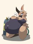  2020 3:4 anthro belly belly_inflation big_belly big_breasts biped black_clothing blue_eyes breasts chest_tuft clothing ear_piercing ear_ring eyelashes female fur hage hair hand_on_breast hi_res huge_breasts hyper hyper_belly inflation lagomorph leporid mammal navel neckwear outie outie_navel piercing rabbit ring_piercing solo tail tan_body tan_ears tan_fur tan_hair tan_tail thick_thighs tuft white_body white_ears white_fur wide_hips 