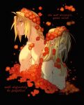  2boys alphonse_elric blonde_hair bombyoon braid brothers closed_eyes edward_elric flower fullmetal_alchemist highres long_hair looking_to_the_side male_focus multiple_boys profile red_flower siblings simple_background single_braid yellow_eyes 