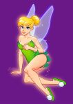  1girl blonde_hair disney fairy fantasy gvellav highres tinker_bell_(disney) toon_(style) undressing wings 