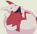  2023 ambiguous_gender anthro asulion54 belly big_belly biped bodily_fluids claws fur generation_3_pokemon narrowed_eyes nintendo overweight pokemon pokemon_(species) red_body red_fur solo sweat sweatdrop white_body white_fur zangoose 