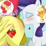  &lt;3 1:1 absurd_res anal anus anus_kiss applejack_(mlp) balls bestponies big_anus big_balls blush bodily_fluids butt cutie_mark earth_pony equid equine exclamation_point eyeshadow female feral friendship_is_magic genitals gynomorph gynomorph/female hair hasbro hi_res horn horse intersex intersex/female kissing magic makeup mammal my_little_pony oral pegasus pony puffy_anus purple_hair question_mark raised_tail rarity_(mlp) red_hair rimming sex solo strawberry_sunrise_(mlp) surprise surprise_sex sweat sweaty_butt tail telekinesis unicorn white_body wings yellow_body 