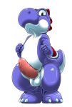  anthro balls blue_body genitals kitsune_youkai low_res male mario_bros multicolored_body nintendo penis simple_background solo two_tone_body white_background white_body yoshi 