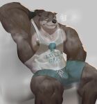  anthro black_nose bodily_fluids clothed clothing echo_(series) echo_project huzzhuz male mammal muscular muscular_anthro muscular_male mustelid nipples otter pecs solo sweat the_smoke_room todd_bronson wet wet_clothing 