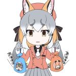  animal_ears blazer caracal_(kemono_friends) cat_ears cat_girl chipmunk_ears chipmunk_girl extra_ears fox_ears fox_girl gloves grey_eyes grey_hair hat highres island_fox_(kemono_friends) jacket kemono_friends kemono_friends_v_project long_hair microphone multicolored_hair necktie orange_hair ribbon shirt siberian_chipmunk_(kemono_friends) simple_background skirt twintails two-tone_hair virtual_youtuber yagurenraku 