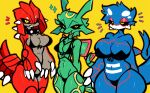 absurd_res anthro big_breasts black_sclera blue_body breasts female generation_3_pokemon green_body groudon group half-closed_eyes hi_res hoshmyposhes kyogre legendary_pokemon looking_at_viewer multicolored_body narrowed_eyes nintendo open_mouth pokemon pokemon_(species) rayquaza thick_thighs trio two_tone_body wide_hips yellow_eyes 