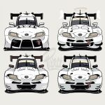  artist_name car chibi english_commentary grey_background halo highres motor_vehicle no_humans race_vehicle racecar spoiler_(automobile) straight-on super_gt toyota toyota_supra toyota_supra_mk_v variations vehicle_focus will_pierce wings 