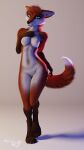  3d_(artwork) absurd_res anthro blender_(software) breasts canid canine digital_media_(artwork) female fluffy fluffy_tail fox fur hair hand_on_chest hi_res looking_at_viewer makeup mammal mascara mysteryboy18 nipples nude open_mouth simple_background solo tail teeth tongue tongue_out tuft white_body white_fur 