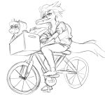  5_fingers anthro bicycle black_and_white clothed clothing dinosaur dromaeosaurid duo eyewear fingers glasses goodbye_volcano_high hair hoodie leo_(gvh) lidded_eyes liopleurodon long_tail male marine microraptor monochrome plantigrade plesiosaur pliosaur reptile sage_(gvh) scalie sketch snoot_game snout tail theropod topwear unknown_artist 