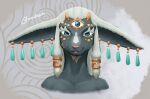  3_eyes absurd_res accessory anthro black_body black_fur bovid caprine ear_piercing ear_ring fur goat hair hair_accessory hi_res horn humanoid male mammal multi_eye multicolored_body multicolored_fur nintendo nodoph piercing rauru_(tears_of_the_kingdom) ring_piercing solo tears_of_the_kingdom the_legend_of_zelda two_tone_body two_tone_fur white_body white_fur white_hair 