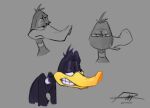 2023 anatid anseriform anthro avian bird black_and_white colored_sketch concept_art daffy_duck digital_drawing_(artwork) digital_media_(artwork) duck hi_res looney_tunes male monochrome multiple_images portrait signature sketch solo warner_brothers yaperstuff18 